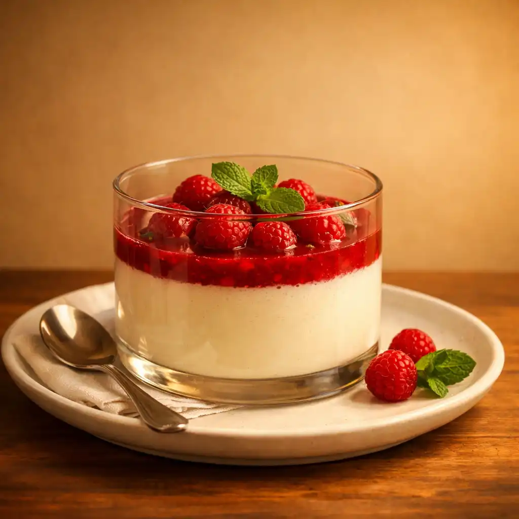 Panna cotta z malinami i miętą