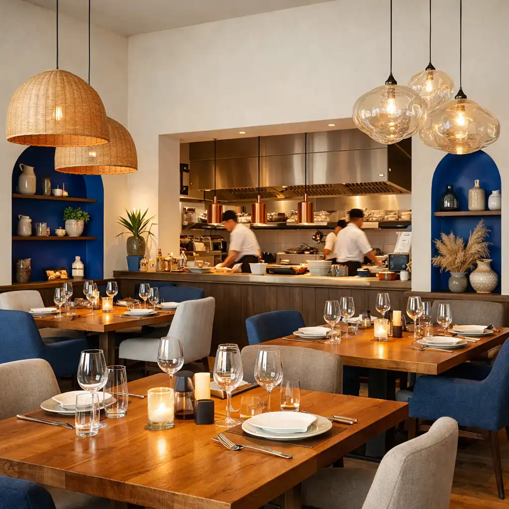 Główna sala restauracyjna Food Gallery House z otwartą kuchnią